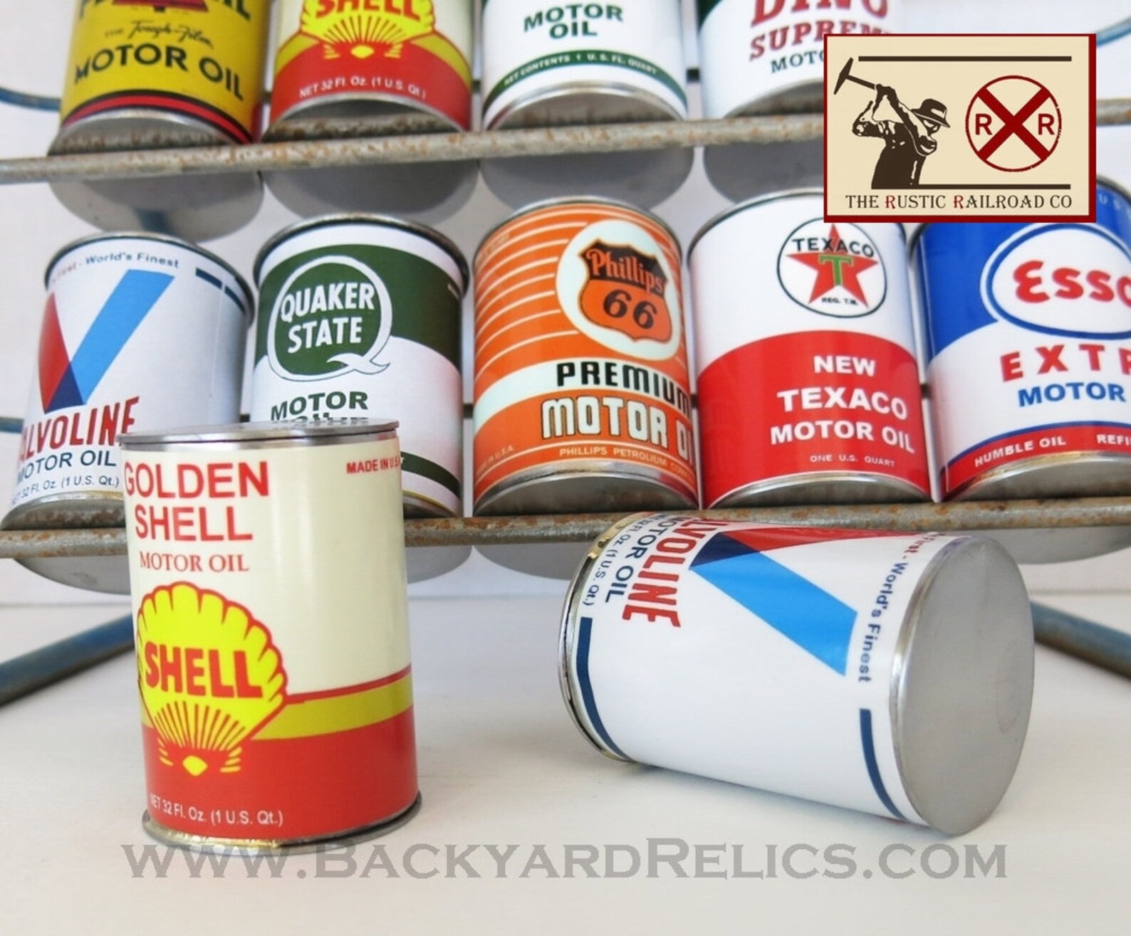Mini Display of a Rusty Oil Can Rack with 15 Motor Oil Cans | Etsy