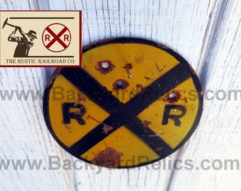 Rusty Railroad Crossing Sign: Steel RR Xing, Man Cave Decor (4" Tall)
