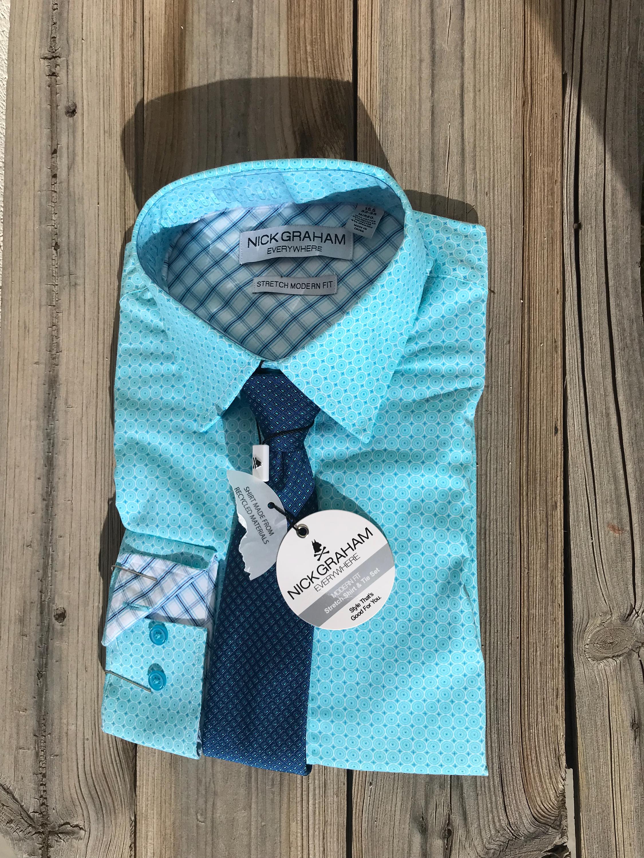 Mens New dress shirt Nick Graham long sleeved size 15.5 medium, 32" regular arm length.