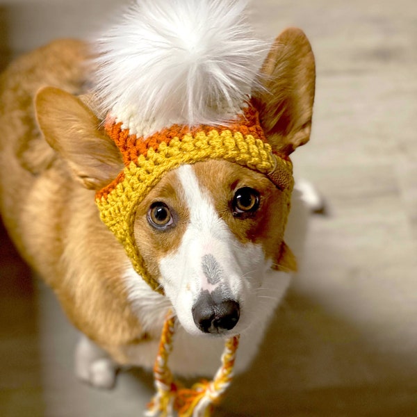 Candy Corn Pupper Beanie - Pupper Beanie - Dog Beanie - Cat Hats - Kitty Beanie - Halloween Beanie - Crochet Pet Hat - Pet Fashion - Corgi
