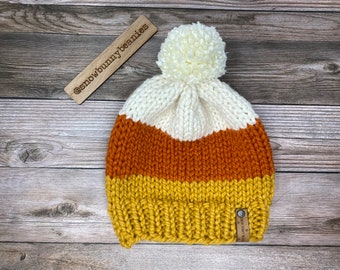 Halloween Beanie - Candy Corn - Knit Beanie  -  Women's Hat - Teen Hat - Halloween - Fall Beanie - Fall Beanie - Cold Winter Hat