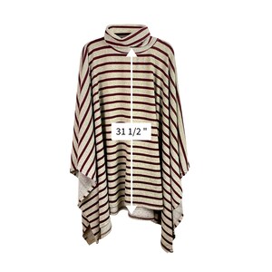 Unisex Red Striped Pullover Poncho With Hood // Red and Beige Turtleneck Poncho Sweater Sweatshirt Pullover for Men & Women image 5