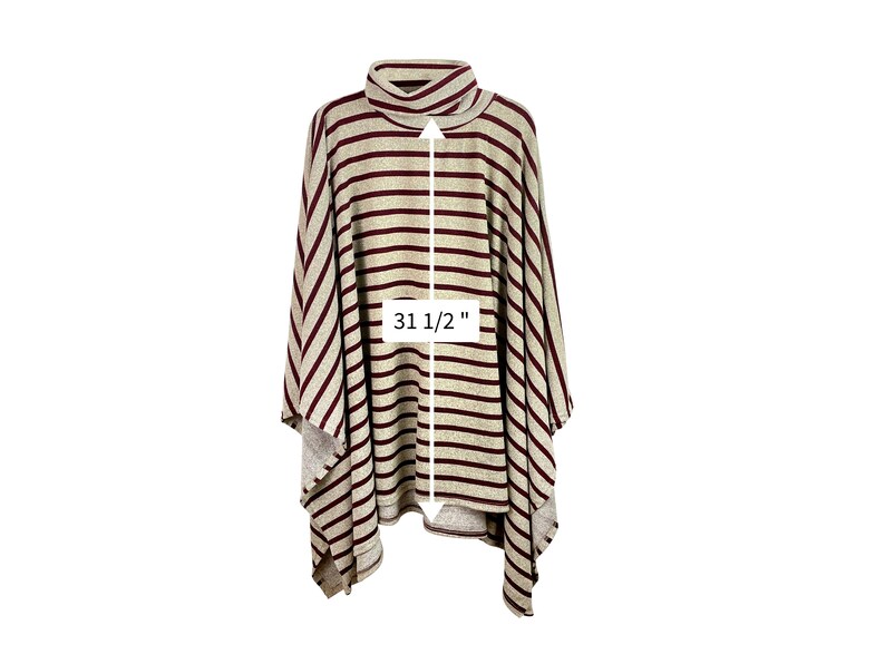 Unisex Red Striped Pullover Poncho With Hood // Red and Beige Turtleneck Poncho Sweater Sweatshirt Pullover for Men & Women image 5