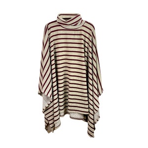 Unisex Red Striped Pullover Poncho With Hood // Red and Beige Turtleneck Poncho Sweater Sweatshirt Pullover for Men & Women image 4