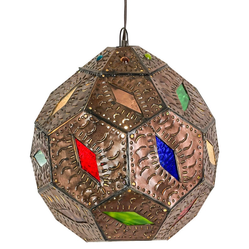 Punched Tin Hanging Sphere Lamps Antique Chandelier Lighting image 1