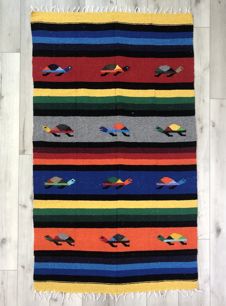 Handwoven Fiesta De Tortugas Baja Blanket Multicolored Stripes