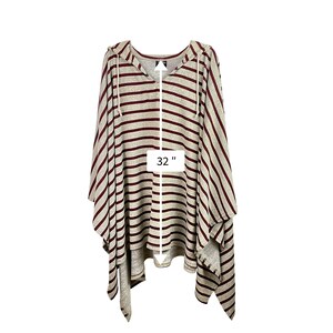 Unisex Red Striped Pullover Poncho With Hood // Red and Beige Turtleneck Poncho Sweater Sweatshirt Pullover for Men & Women image 9