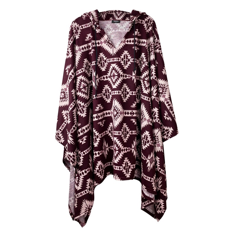 Unisex Burgundy Aztec Pullover Poncho With Hood // Aztec Pattern Mexican Baja Hoodie Poncho Sweater Sweatshirt Pullover for Men & Women image 3