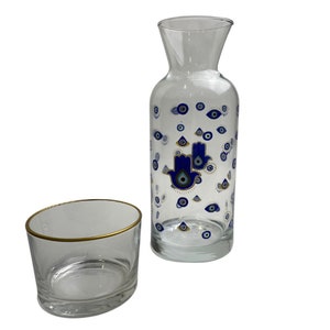 Bedside Water Carafe with evil eye and hamsa pattern