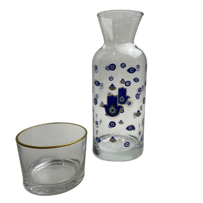 Bedside Water Carafe with evil eye and hamsa pattern