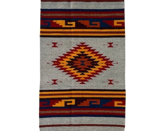 Diamond Zapotec Sheep Wool Rug // Authentic Zapotec Rug // Zapotec Hand-Knotted Wool Area Rug