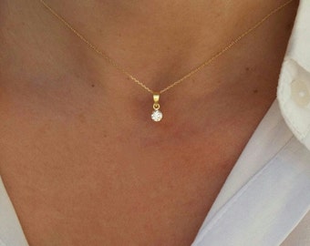 Solid Gold Cubic Zirconia Necklace