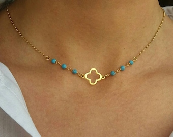 Clover Turquoise Rosary Necklace