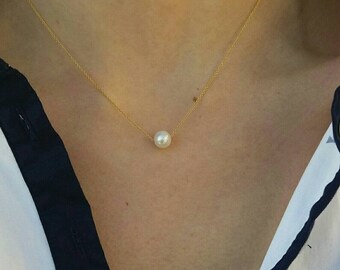 Solid Gold Necklace with AAA Pearl