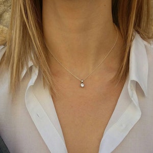 Diamond  Necklace, Round Cut Diamond Necklace, Prong Necklace, Crystal Necklace, Delicate, Solitaire Pendant, Minimalist