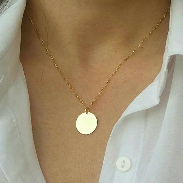 Gold Disc Necklace, Personalized Necklace, Layering Necklace, Personalized Hammered  Disc Charm Necklace, Medallion Disc, Name Necklace