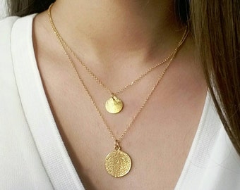 Greek Phaistos Disc Necklace, Ancient Greek Necklace, Gold Layered Necklace Set of 2, Charm Necklace,  Greek Coin Necklace, Easter Gift