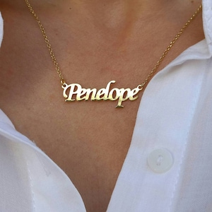 Collar con nombre griego personalizado, collar con placa con nombre griego, collar con inicial, escribe tu nombre, collar con nombre dorado, hecho a mano en Grecia