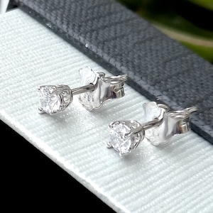 14k Solid Gold Stud Earrings: 2mm Cubic Zirconia Minimalist Style