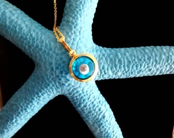 Sphere Light Blue Evil Eye Necklace