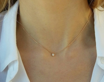 Tiny Floating Diamond Necklace