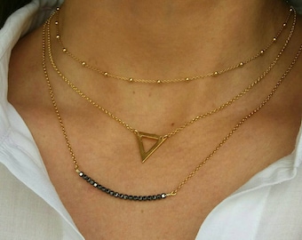 Layered Triangle Set Necklaces