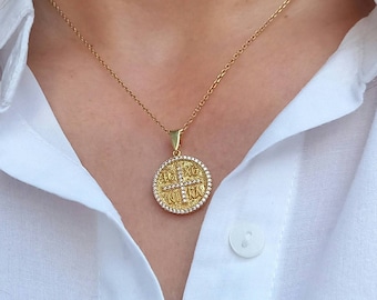 Greek Byzantine Necklace, Christian Necklace, Constantinato with Zircon, ICXN Pendant, Ancient Greek, Christian Coin, Religious Gift