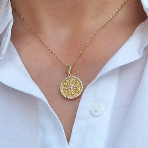 Greek Byzantine Necklace, Christian Necklace, Constantinato with Zircon, ICXN Pendant, Ancient Greek, Christian Coin, Religious Gift