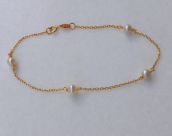 Solid Gold Pearl Beaded Bracelet