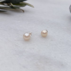 Pearl Stud Earrings, Pearl Earrings In Silver, Natural Round Pearl Earrings, Wedding Earrings, Minimalist Earrings, Mother&#39;s Day Gift