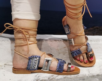 Blue Gladiator Sandals