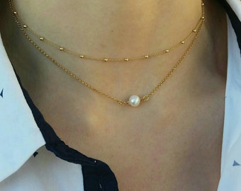 Layered Pearl & Dew Drop Chain Necklaces Set