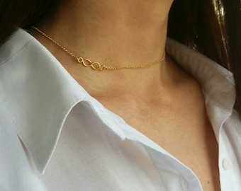 Infinity Halskette, Gold Infinity Choker, seitlich Infinity Halskette, Eternity Halskette, Acht Abbildung Halskette Liebe Halskette