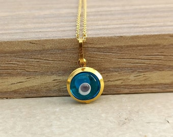 Solid Gold Round Evil Eye Necklace