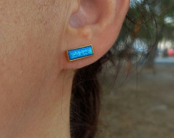 Blue Opal Bar Earrings