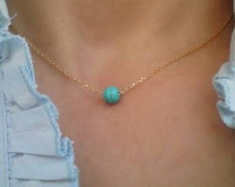 Collier simple turquoise, argent 925 minimaliste, tour de cou minuscules perles turquoise, or rempli, collier de perles bleues, porte-bonheur, boule turquoise