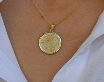 Solid Gold Phaistos Disc Necklace