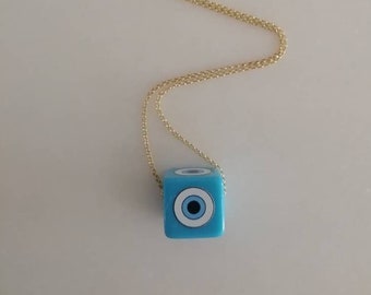 Floating Large Evil Eye Cube Necklace