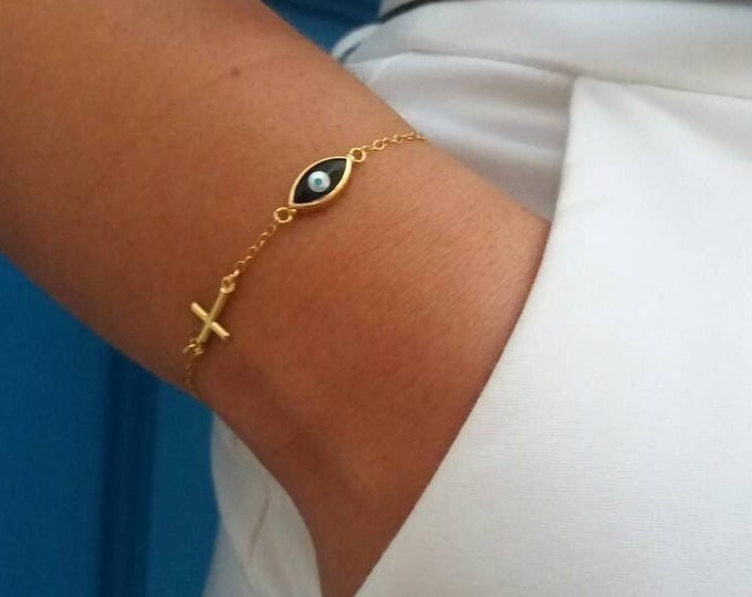 Featured listing image: Black Evil Eye & Cross Bracelet