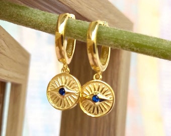 Evil Eye Disc Hoop Earrings