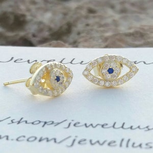 Evil Eye Earrings, Stud Earrings, 14k Gold Filled, Cubic Zirconia, Protection Jewellery, Everyday Earrings, Bridesmaid Gift, Dainty Earrings