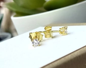 Solid Gold CZ Stud Earrings