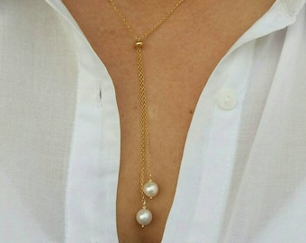 Long Pearl V Shaped Necklace