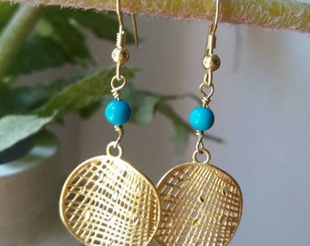 Turquoise Earrings, 14k Gold Filled Earrings, Round Earrings, Everyday Jewelry, Dainty Earrings, Handmade Jewelry, Anniversary Gift