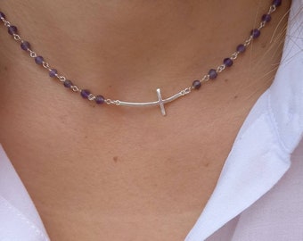 Rosary Sideways Cross Necklace