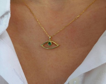 Green Almond Evil Eye Necklace