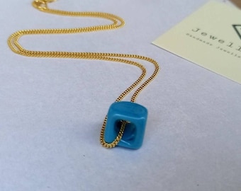 Glossy Turquoise Cube Necklace