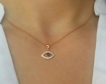 Floating Diamond and Zircon Evil Eye Necklaces Set