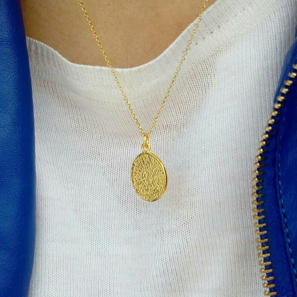 Phaistos Disc Necklace, Ancient Greek Necklace, Cretan Jewelry, Layering Necklace, Disc Jewelry, Greek Coin, Labyrinth Necklace, Minoan Disc