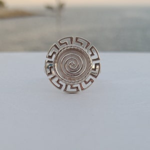Silver Meander Spiral Ring, Stacking Ring, Disc Ring, Ancient Minoan Ring, Greek Meander Ring, Labyrinth Ring, Spiral Ring, Gift For Her